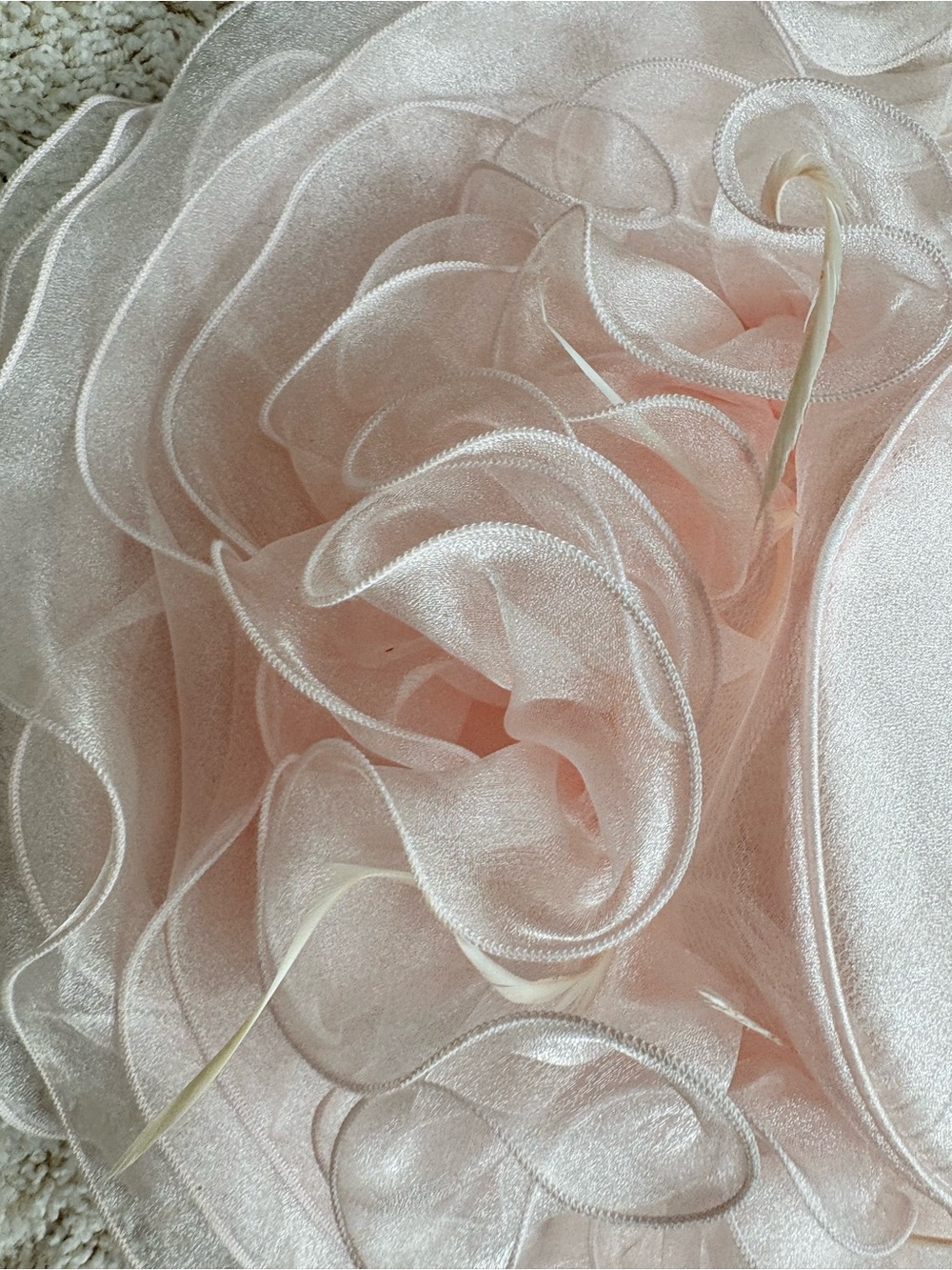 Vintage Sheer Ruffle Organza Fascinator Hat in Pale Pink Feathers Amazing - Picture 5 of 13